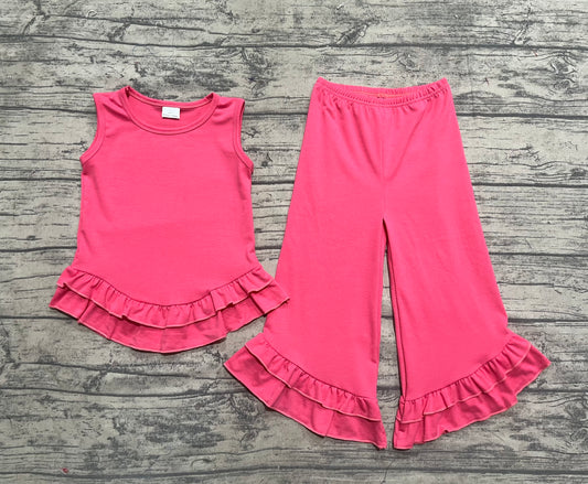 presale GSPO2009 Baby Girls Pink Sleeveless Ruffle Top Bell Bottom Pant Set D 4.12