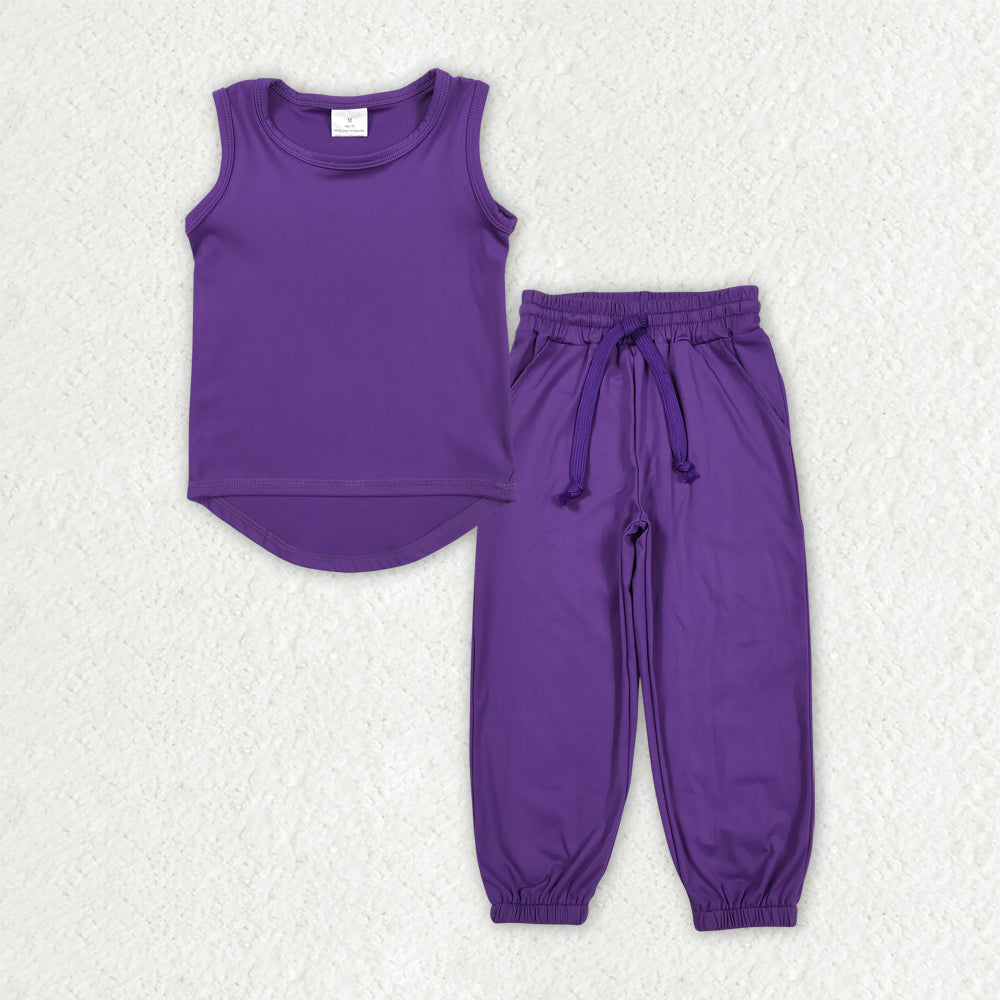 GSPO2029 Baby Girls Purple Sleeveless Vest Top Pockets Pants Yoga Activity Wear Sets  D 5.22