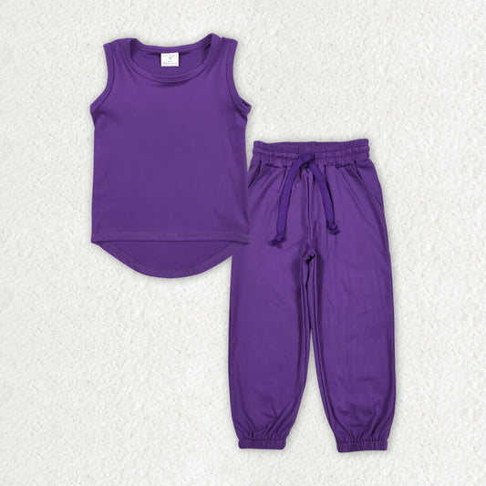 GSPO2029 Baby Girls Purple Sleeveless Vest Top Pockets Pants Yoga Activity Wear Sets D 5.22