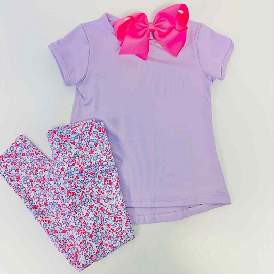 presale GSPO2046  Baby Girls Lavender Short Sleeves Shirt Top Floral Legging Pant Set D 6.3