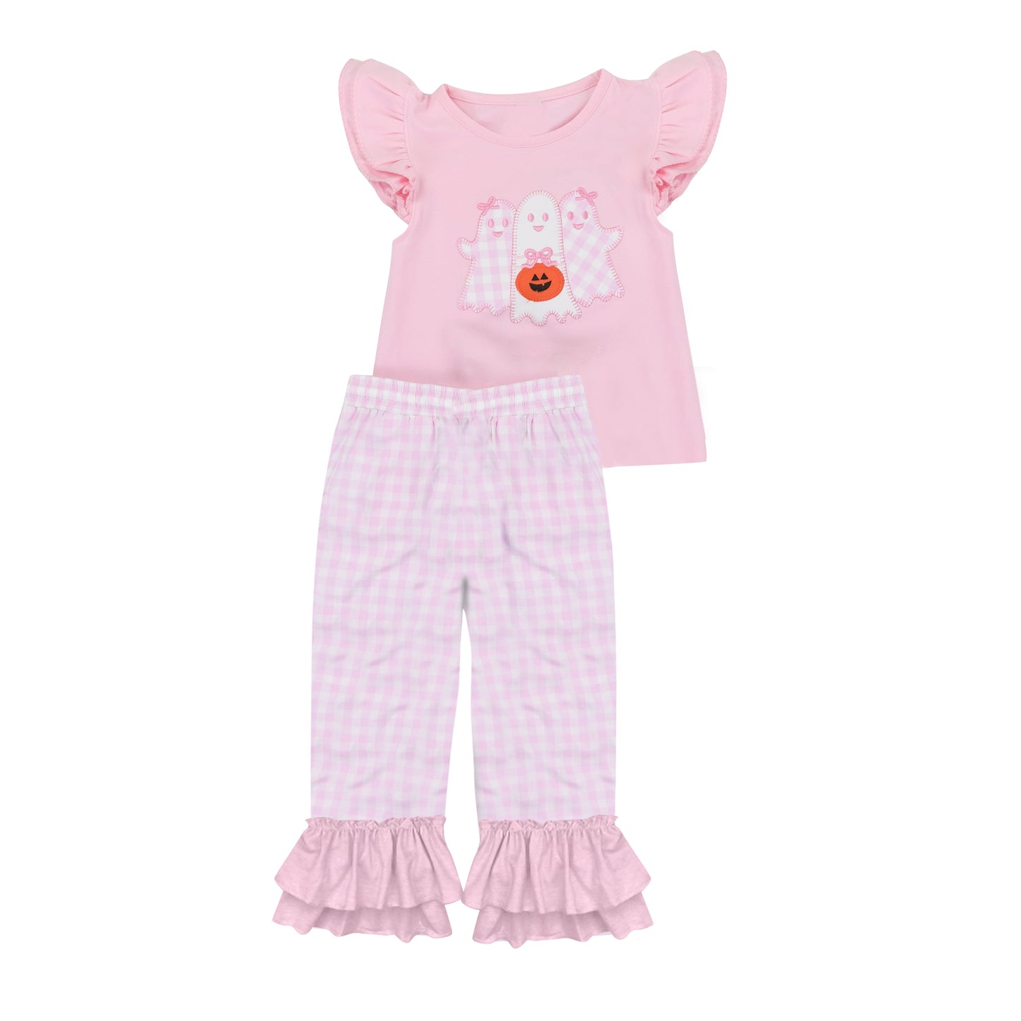 GSPO2058 Embroidery Baby Girls Halloween Ghosts Pumpkins Top Pants Halloween Sets   D 926