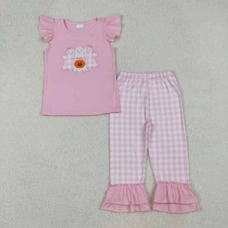 Sibling Baby Boys Girls Embroidery Ghost Pumpkins Pants Halloween Clothes Sets Rompers  D 919