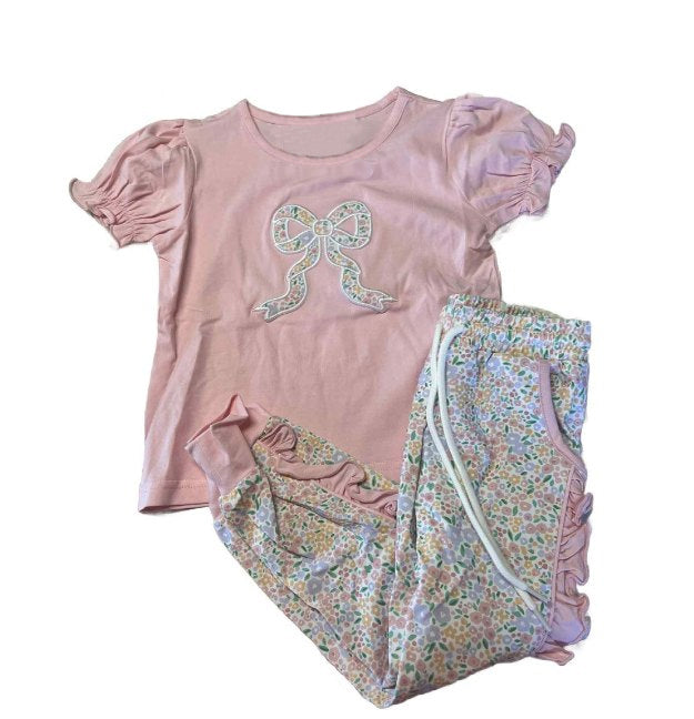 presale GSPO2060 Baby Girls Floral Bows Top Pockets Legging Pants Set  D 8.5