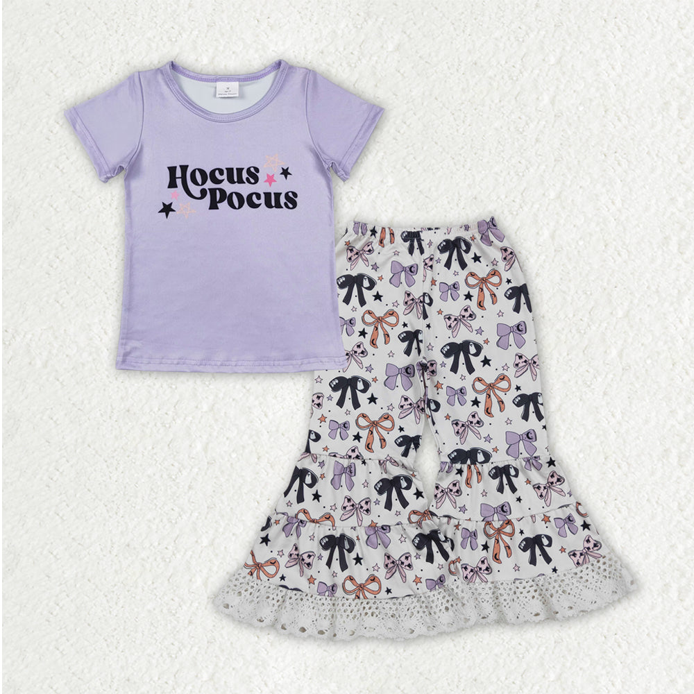 GSPO2064 Baby Girls Hocus Pocus Top Bows Lace Bell Bottom Halloween Clothes Set D 8.11