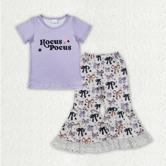 GSPO2064 Baby Girls Hocus Pocus Top Bows Lace Bell Bottom Halloween Clothes Set D 8.11