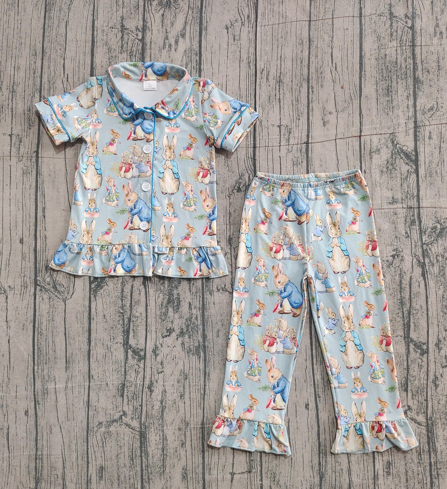 presale GSPO2097 Baby Girls Carrots Rabbits Button Top Ruffle Pants Easter Pajamas Sets   D 1201