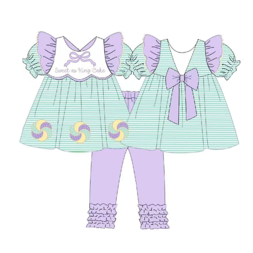 presale GSPO2113 Baby Girls Mardigras Sweet as King Cake Tunic Ruffle Leggings Clothes Sets   D 1008