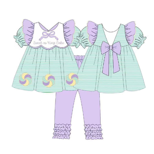 presale GSPO2113 Baby Girls Mardigras Sweet as King Cake Tunic Ruffle Leggings Clothes Sets D 1008