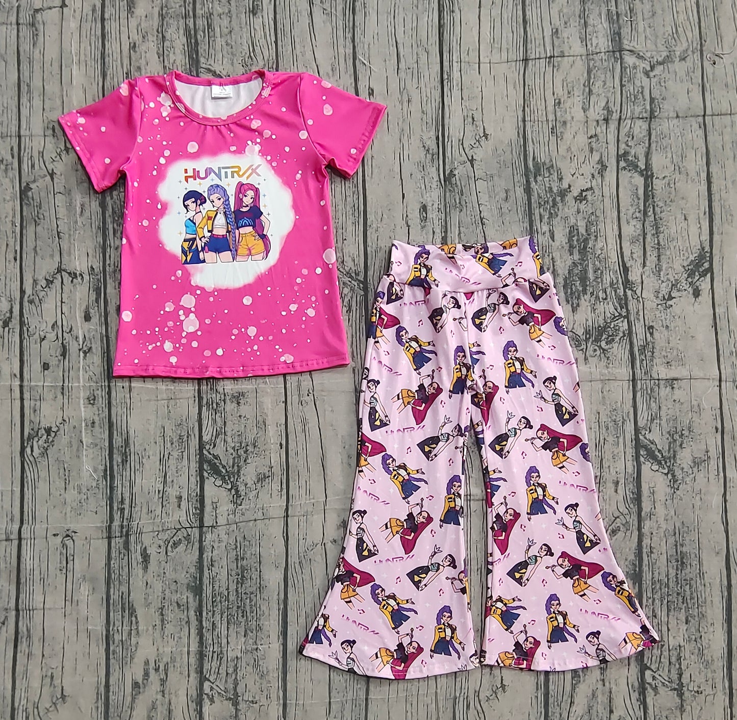 presale GSPO2122 Baby Girls Pink Cartoon Girls Top Bell Bottom Pants Clothes Sets   D 1103