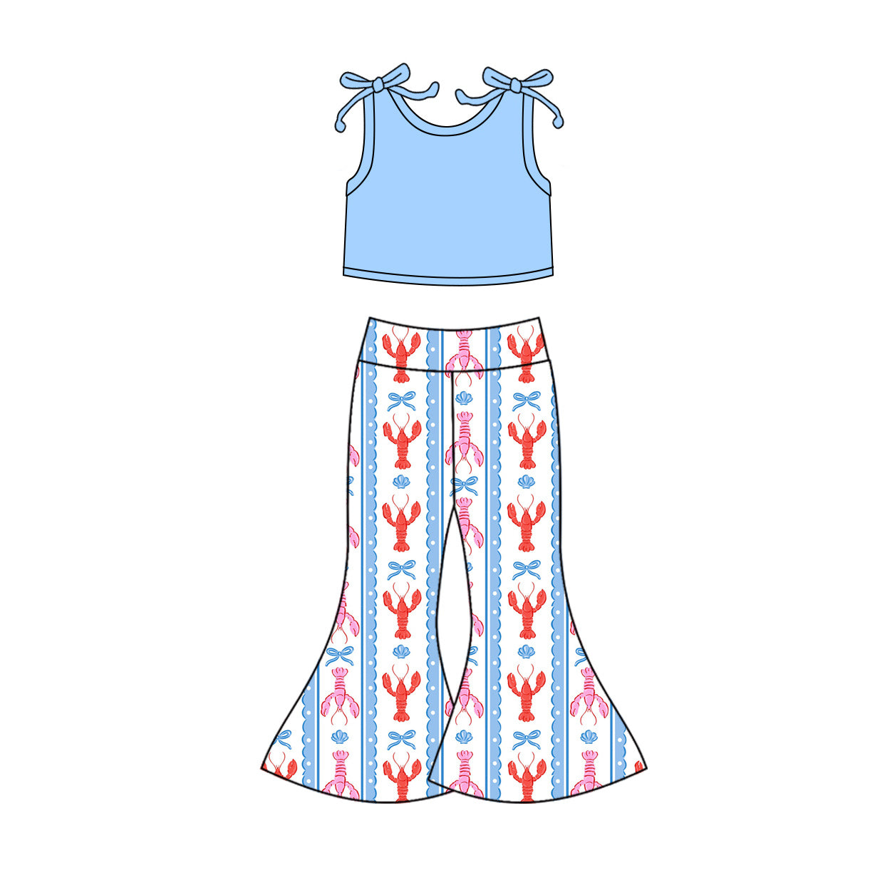 presale GSPO2123 Baby Girls Blue Sleeveless Vest Crayfishes Bell Bottoms Clothes Sets D 1017