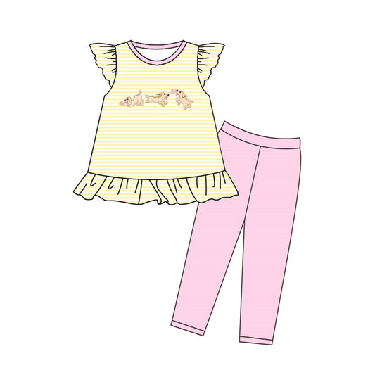 presale GSPO2140 Baby Girls Stripe Dogs Tunic Leggings Clothes Sets D 1029