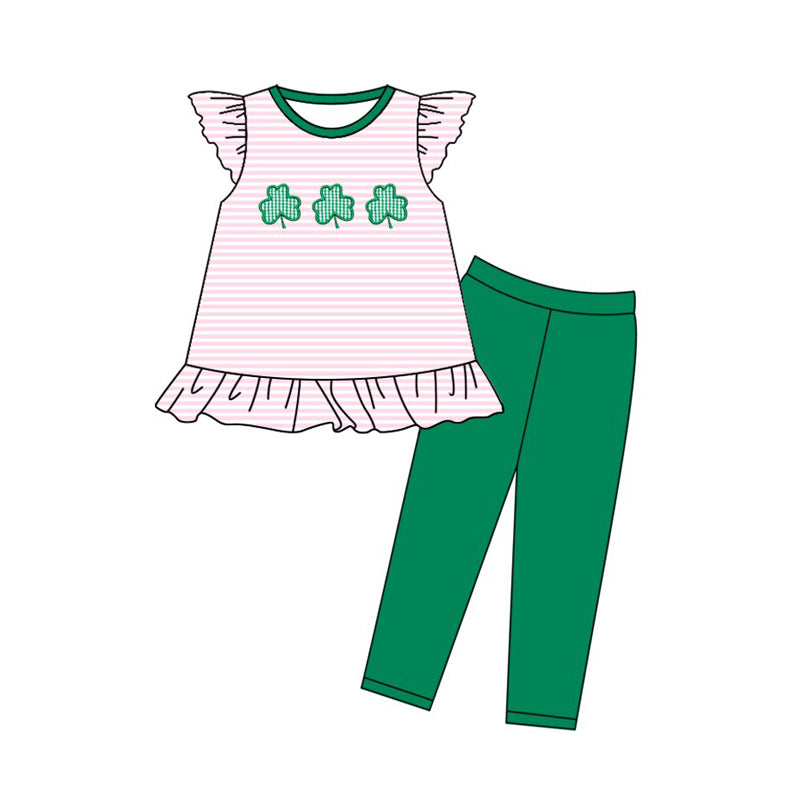 presale GSPO2141 Baby Girls Stripe Clovers Tunic Leggings St Patrick Clothes Sets D 1029