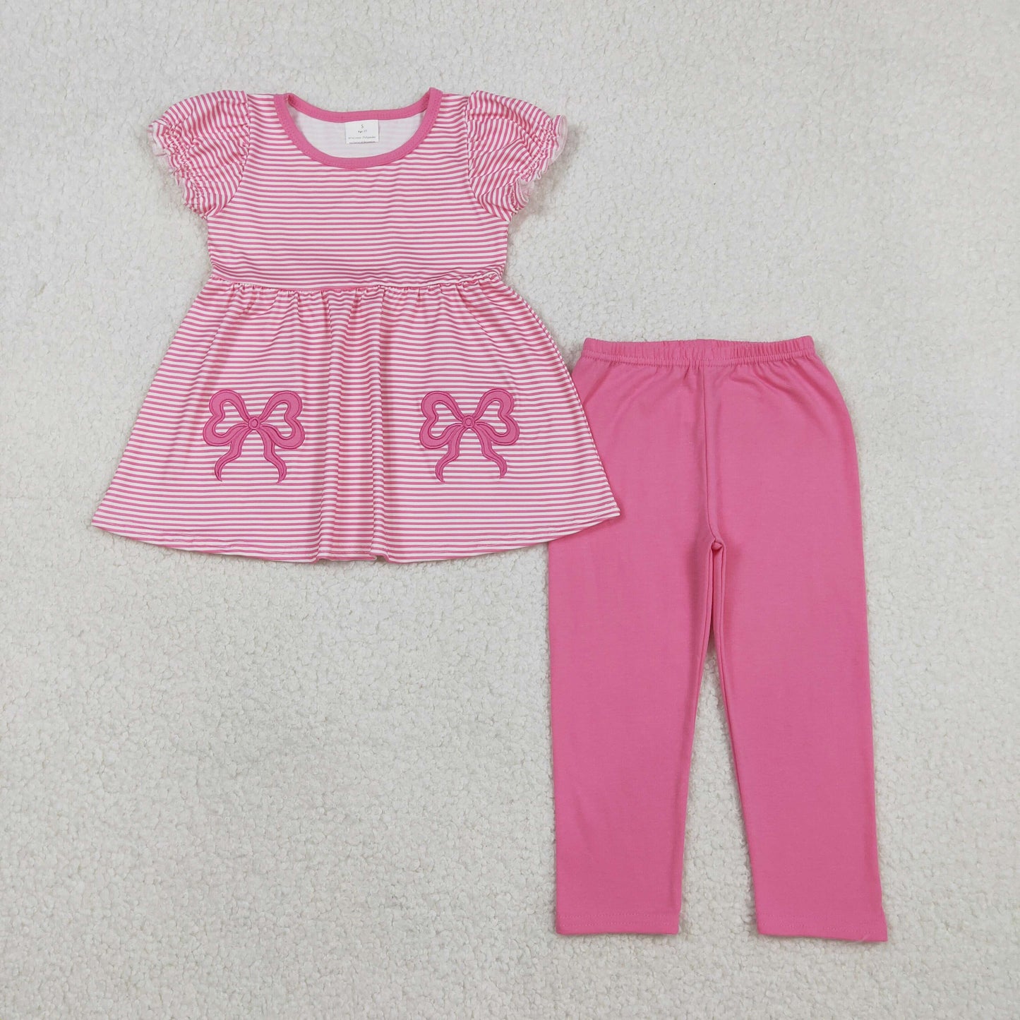 Sibling Baby Girls Embroidered Bows Stripe Tunic Top with Legging Pants Matching Set Outfit for Newborn Photography