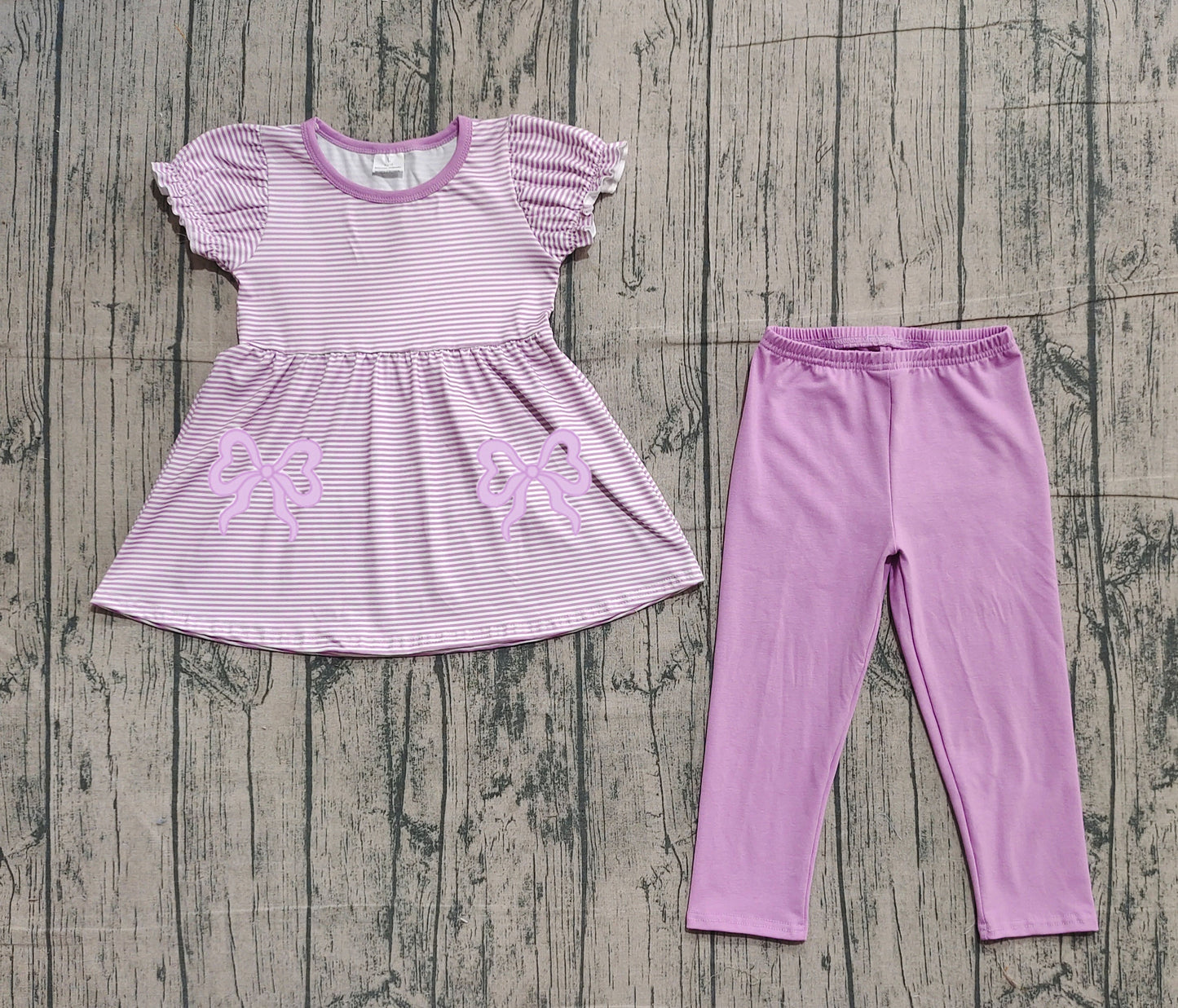 presale GSPO2153 Baby Girls Lavender Stripe Bows Tunic Leggings Pant Clothes Sets  D 1127