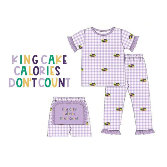 presale GSPO2171 Baby Girls Mardigras King Cake Donuts Top Ruffle Pants Checked Pajamas Sets D 1114