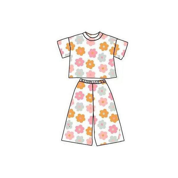 presale GSPO2172 Baby Girls Colorful Flowers Top Flare Pants Clothes Sets   D 1120