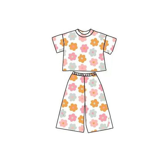 presale GSPO2172 Baby Girls Colorful Flowers Top Flare Pants Clothes Sets D 1120