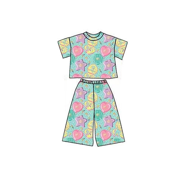 presale GSPO2173  Baby Girls Colorful Hearts Polka Dots Top Flare Pants Clothes Sets  D 1120