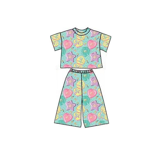 presale GSPO2173 Baby Girls Colorful Hearts Polka Dots Top Flare Pants Clothes Sets D 1120