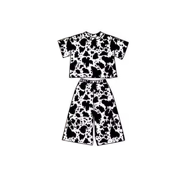 presale GSPO2175 Baby Girls Cow Print Top Flare Pants Clothes Sets  D 1120