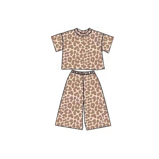 presale GSPO2177  Baby Girls Khaki Leopard Top Flare Pants Clothes Sets  D 1120