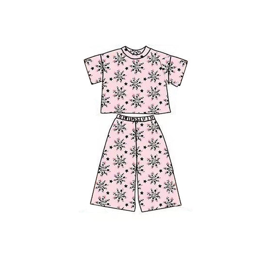 presale GSPO2178 Baby Girls Stars Snowflakes Top Flare Pants Clothes Sets D 1120