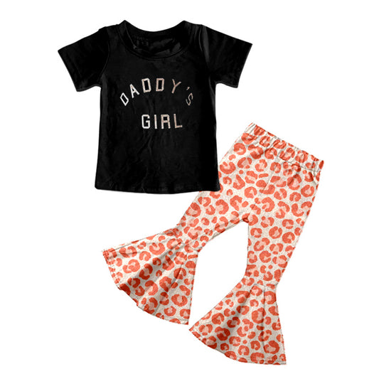 presale GSPO2193 Baby Girls Daddy's Girl Shirts Pink Leopard Bell Bottom Pants Clothes Sets   D 1129