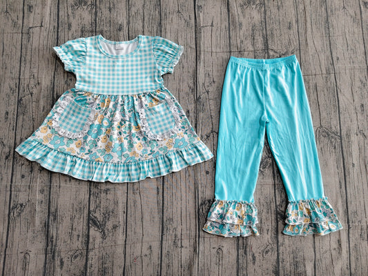 Pre order short sleeve spring flower floral girl pants set