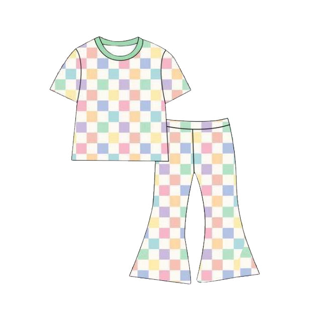 Pre order colorful checkered bell bottom pants set