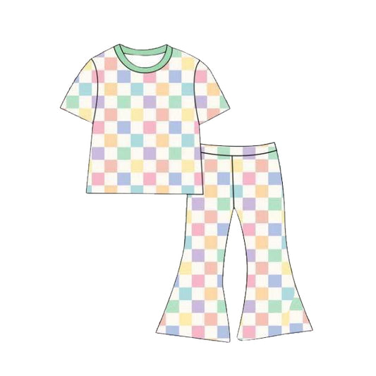 Pre order colorful checkered bell bottom pants set