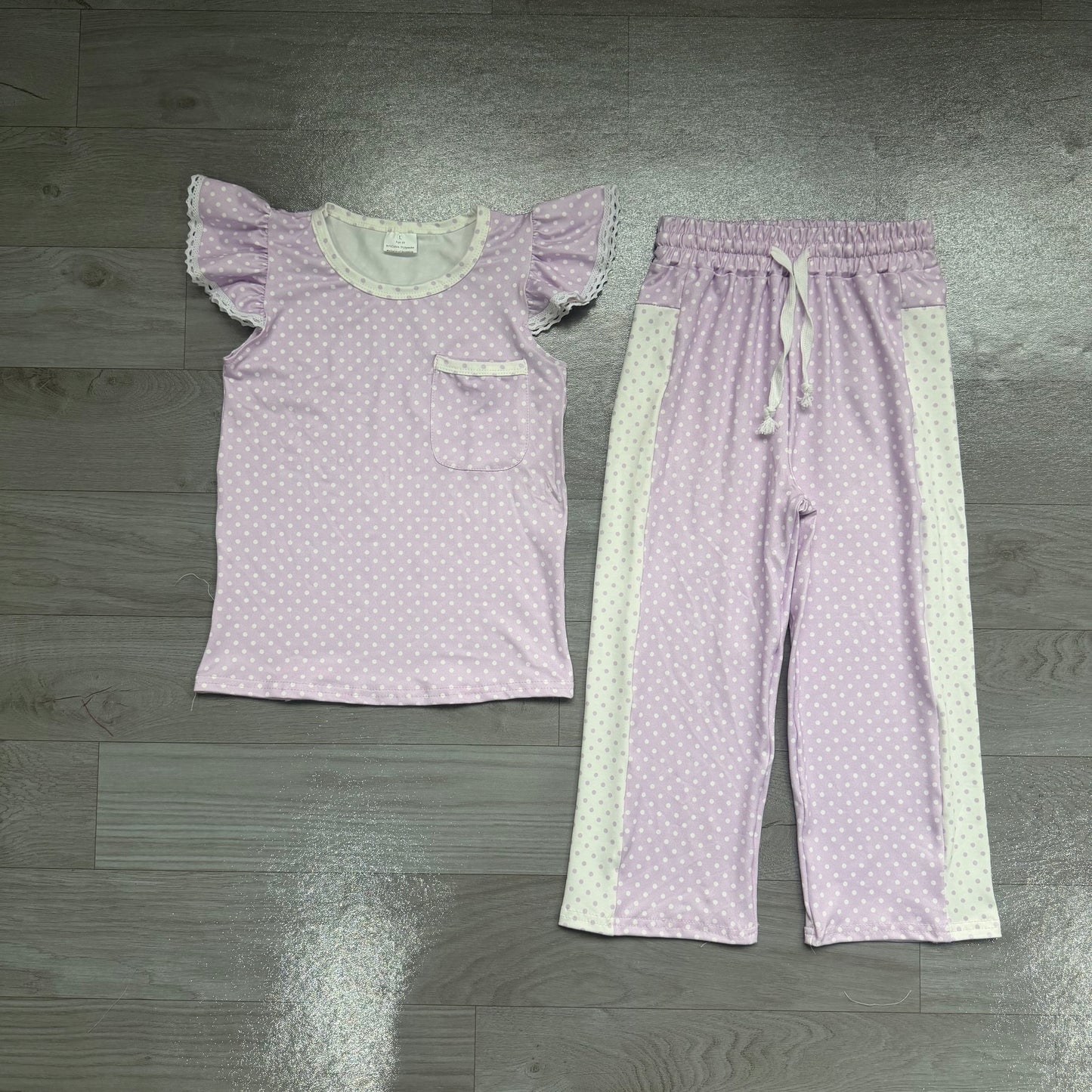 Pre order purple polk dots pants set