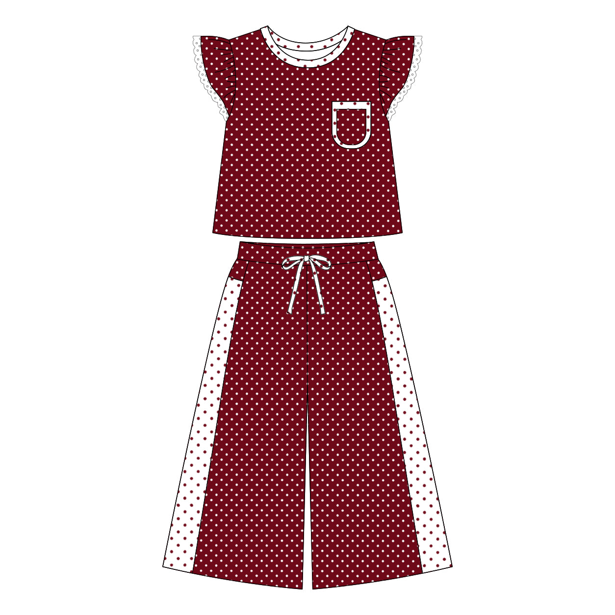 Pre order maroon polk dots straight pants set