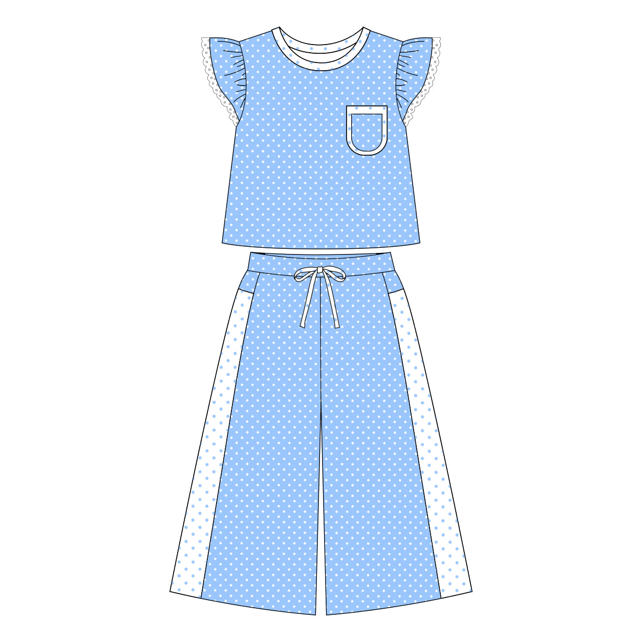 Pre order blue polk dots straight pants set