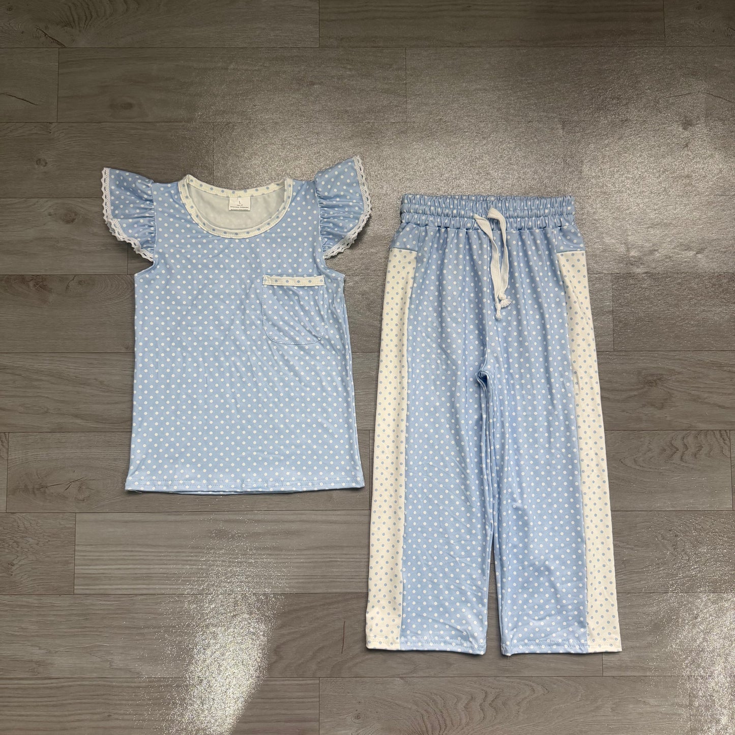 Pre order blue polk dots pants set