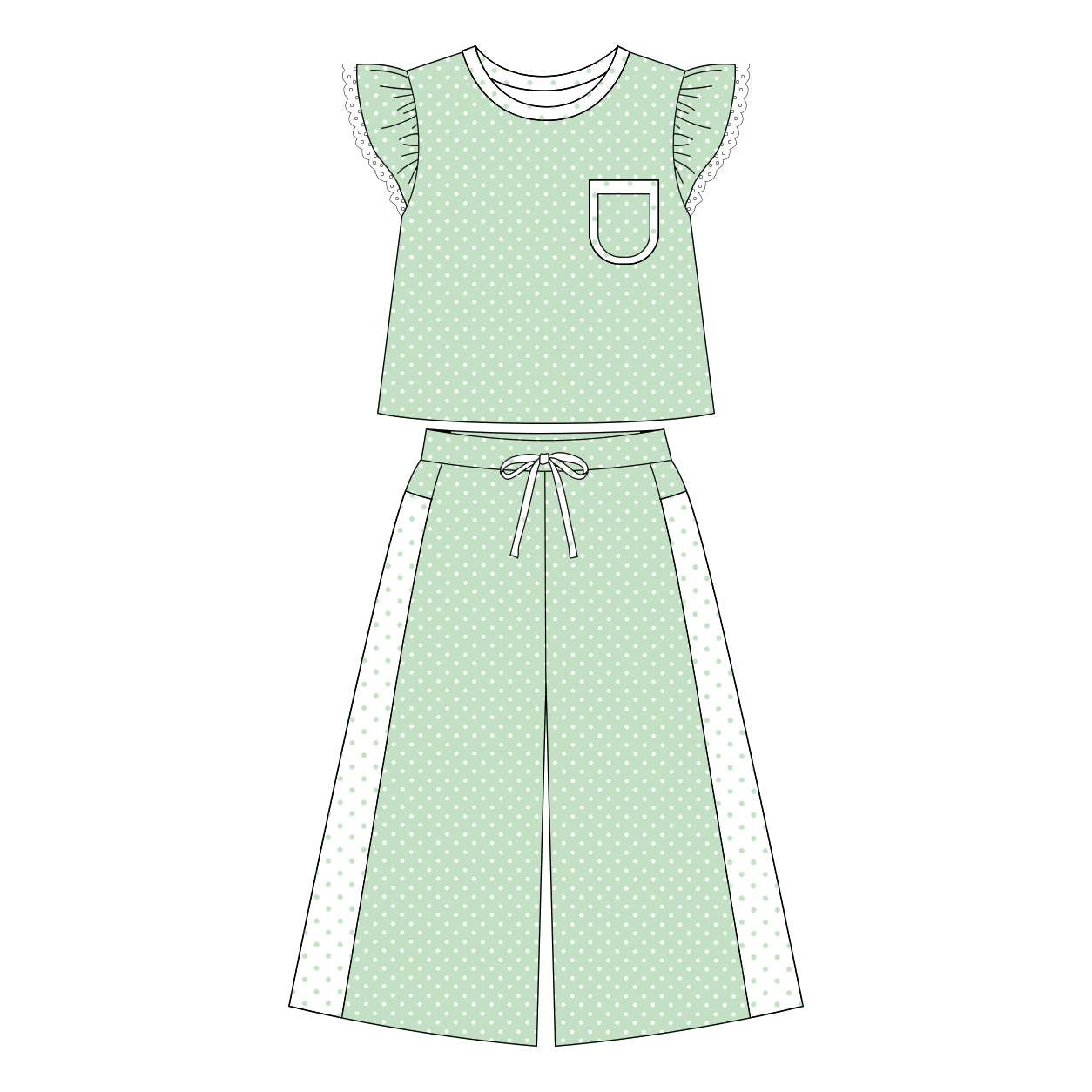Pre order green polk dots straight pants set