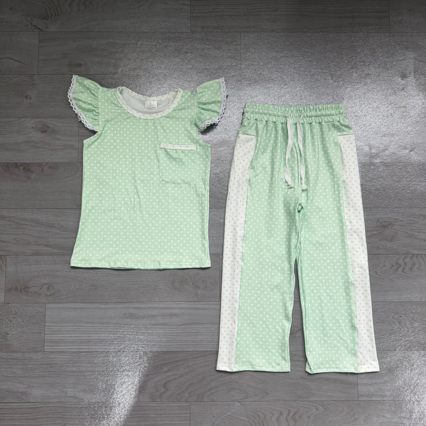 Pre order green polk dots pants set