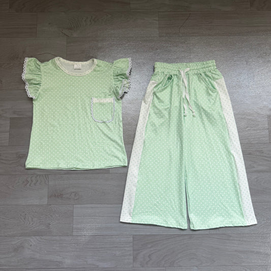 Pre order green polk dots pants set