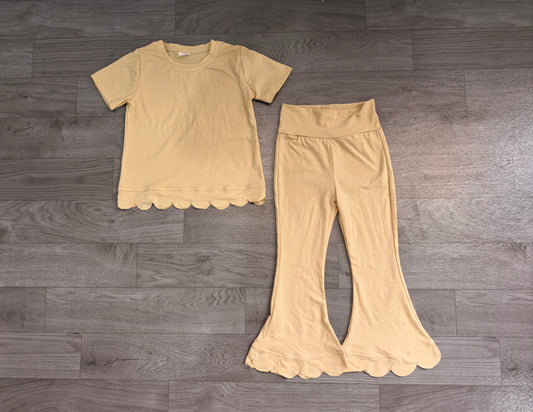 Pre order solid color scallop pants set