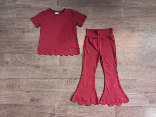 Pre order solid color scallop pants set