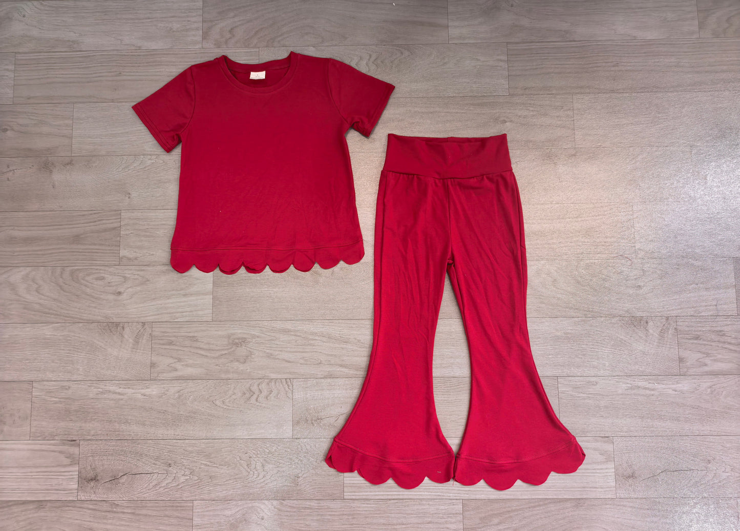 Pre order solid color scallop pants set