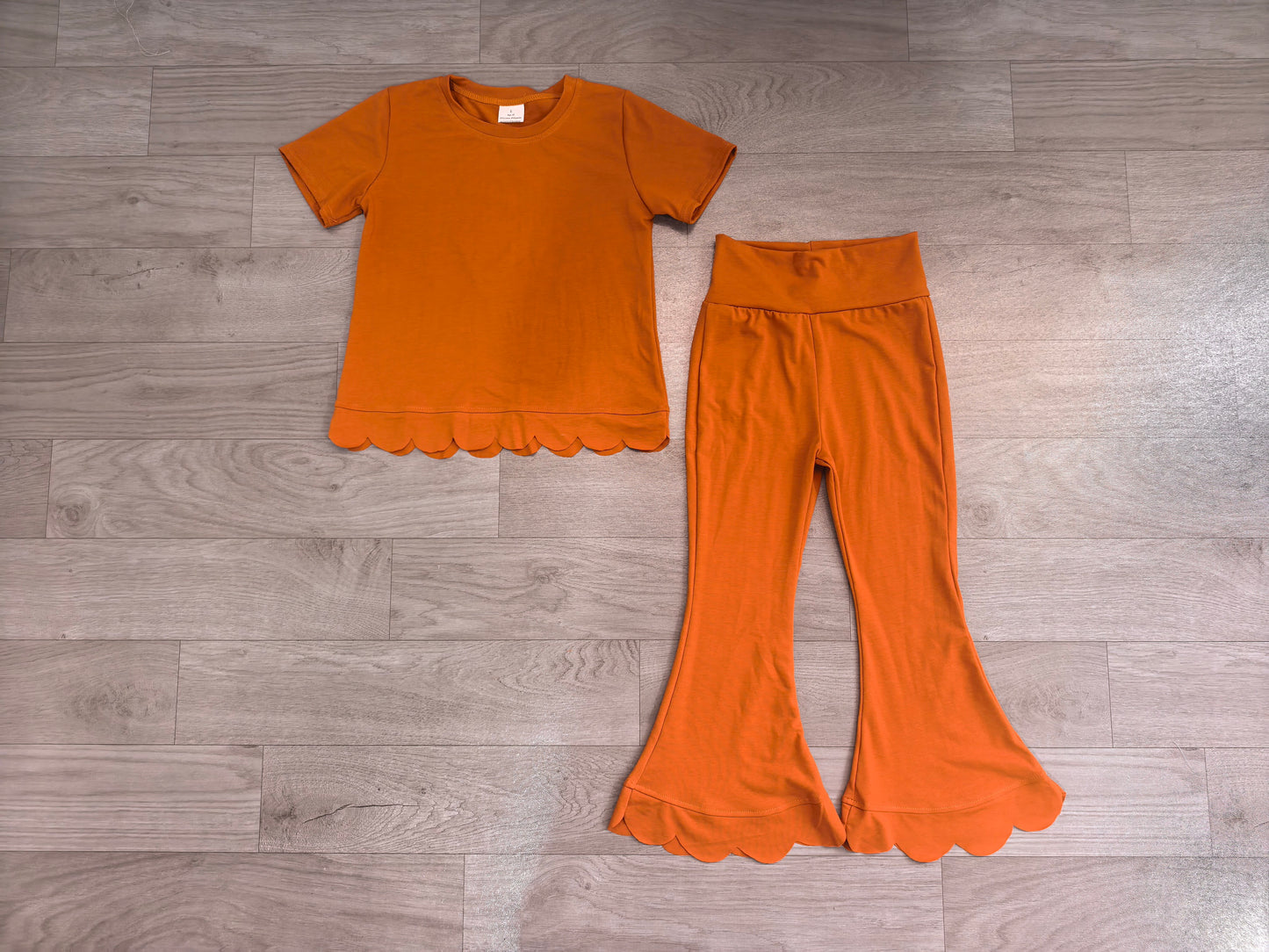 Pre order solid orange scallop tee pants set