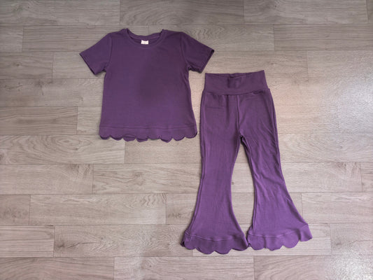 Pre order solid purple scallop tee pants set