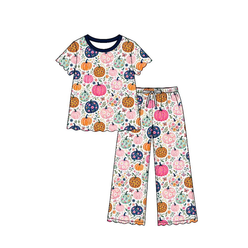 Pre order short sleeve floral pumpkin pants set