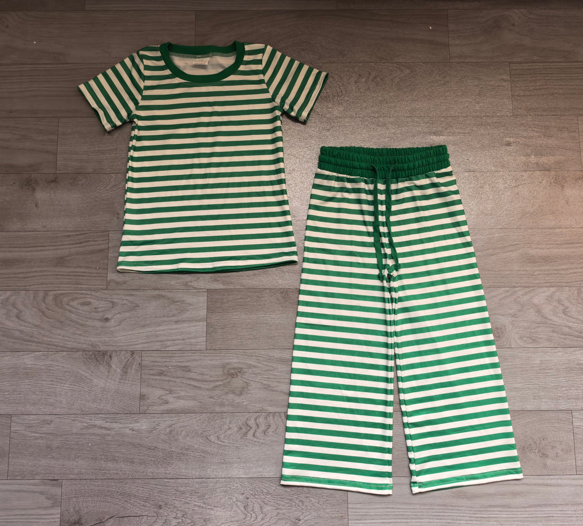 Pre order green striped wide leg pants set