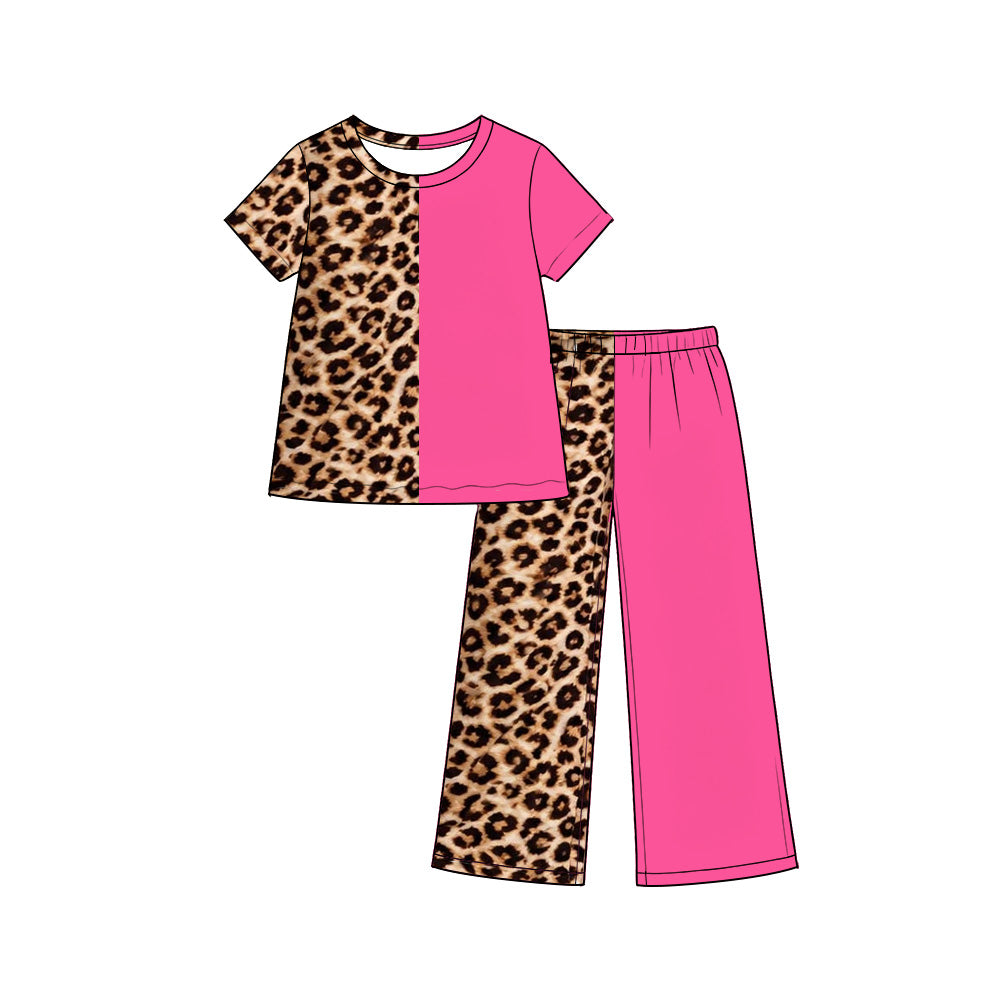 Pre order leopard bow check wide leg outfit girls clothing