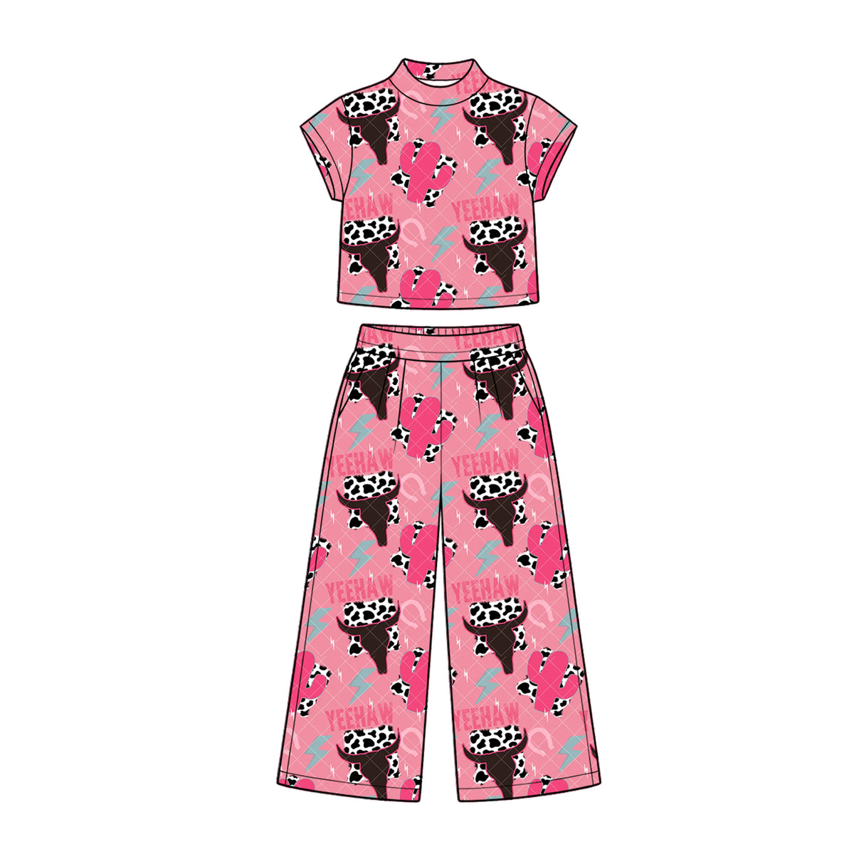 Pre order short sleeve yeehaw mock neck pants set