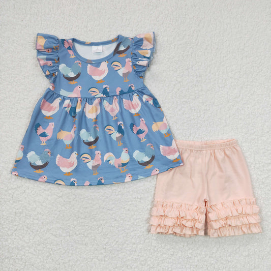 GSSO0168  baby girl chicken shorts set