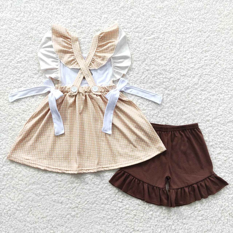 GSSO0233 Baby Girls Embroidered Cow Sunflower Tank Top Shorts Set D 6.27