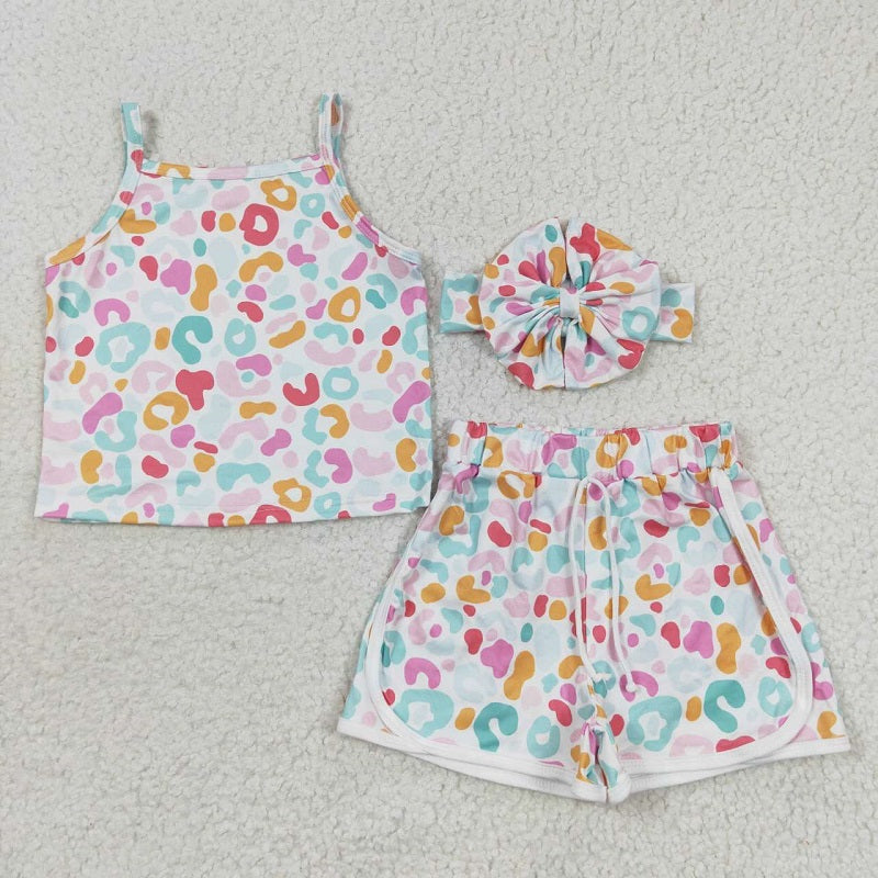 GSSO0342 Colorful Leopard Headband Sleeveless Shorts Set