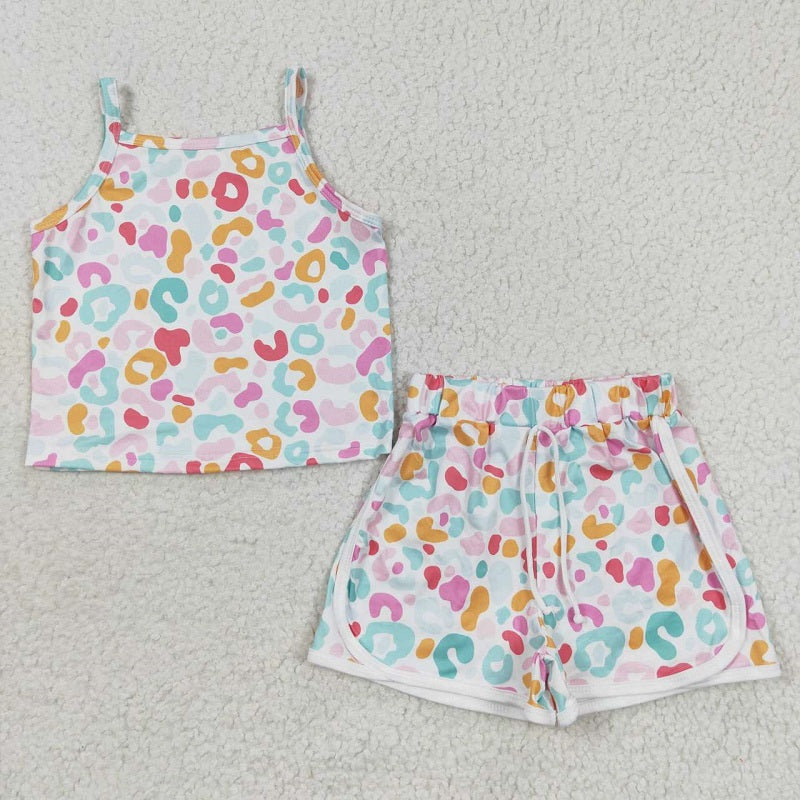 GSSO0342 Colorful Leopard Headband Sleeveless Shorts Set